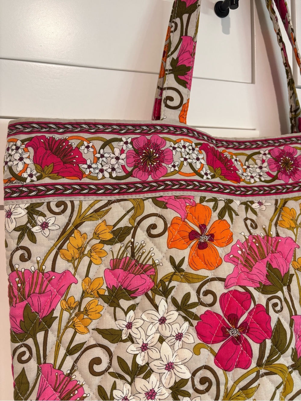 Vera Bradley Tea Garden Retired Floral Quilted Tote Bag Pink Orange Vintage - Picture 2 of 4